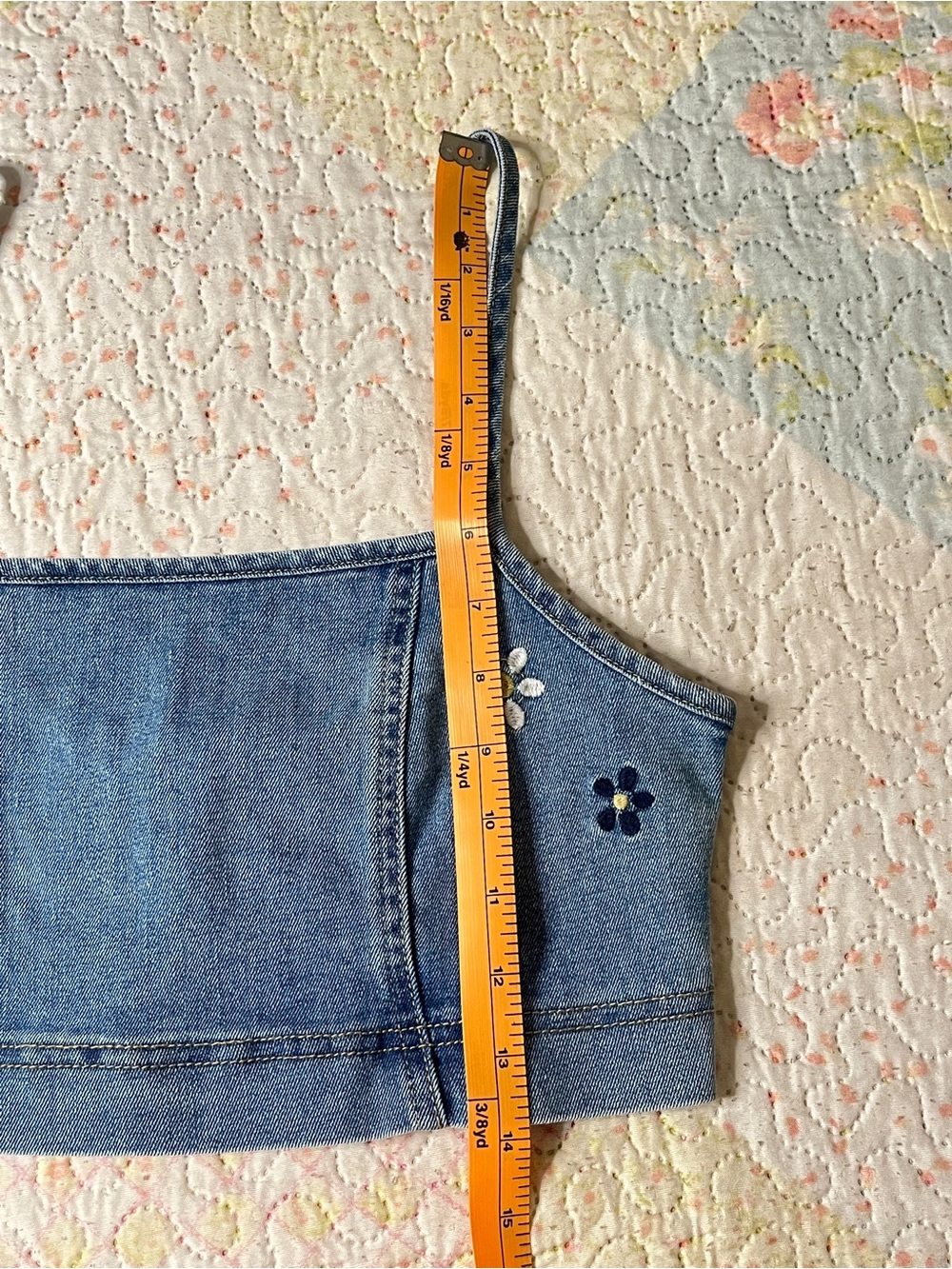 Denim Floral Embroidered Crop Tank Top - Picture 9 of 9
